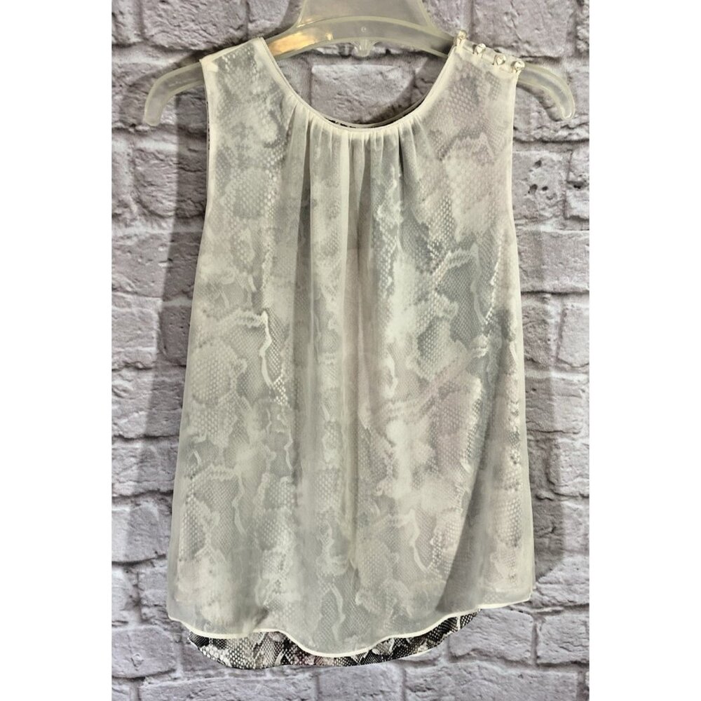 White House Black Market Layered Snakeskin Tank Top‎ Shoulder Buttons Sheer 8